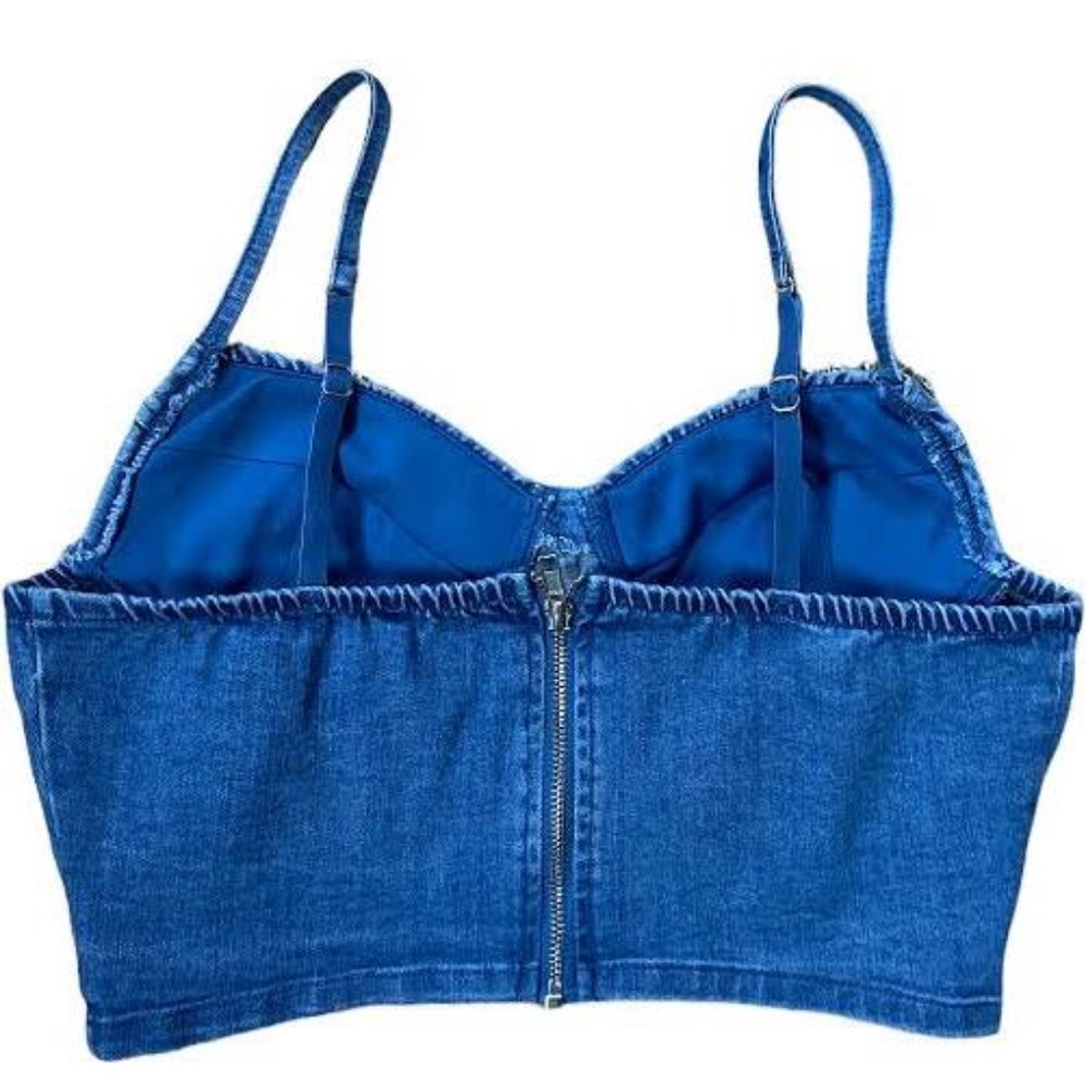 NEW NWT Rhinestone Embellished Denim Bustier Top. Light Wash Denim. Medium. - Picture 4 of 4